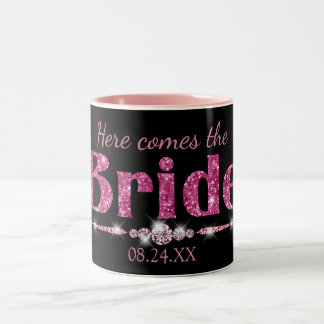 Caneca De Café Em Dois Tons Noiva com Brilho Rosa Quente e Diamantes em Preto