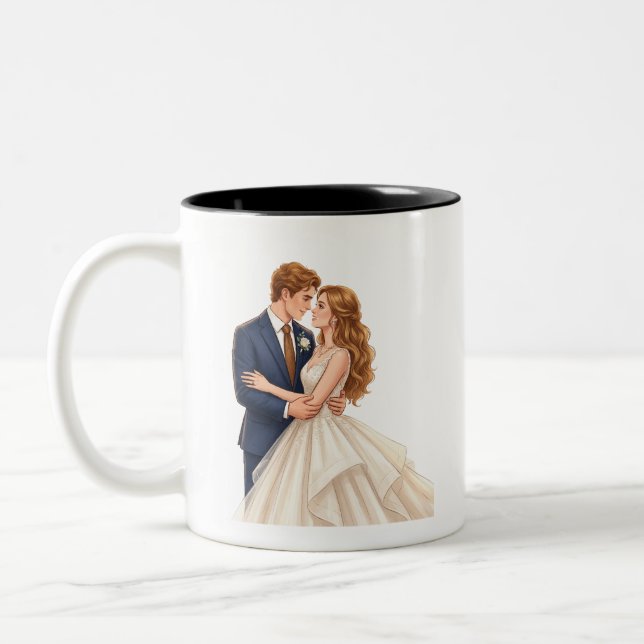 Caneca De Café Em Dois Tons Noiva e Noivo Românticos (Esquerda)