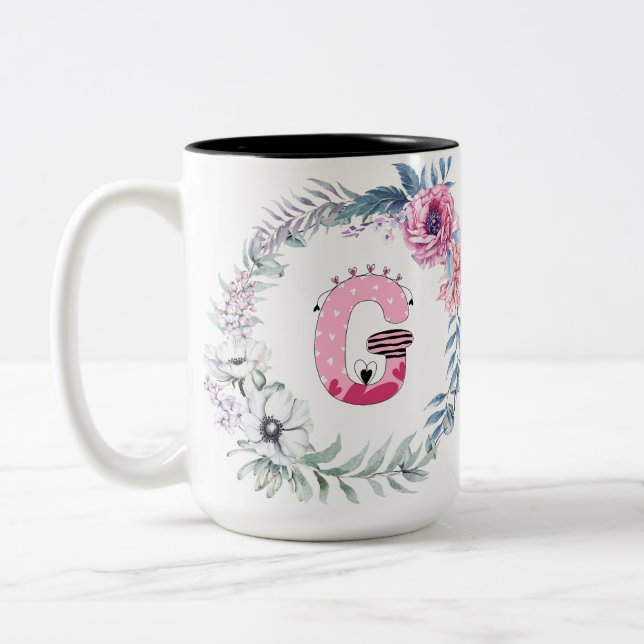 Caneca De Café Em Dois Tons Nome Alfabeto "G"  (Esquerda)