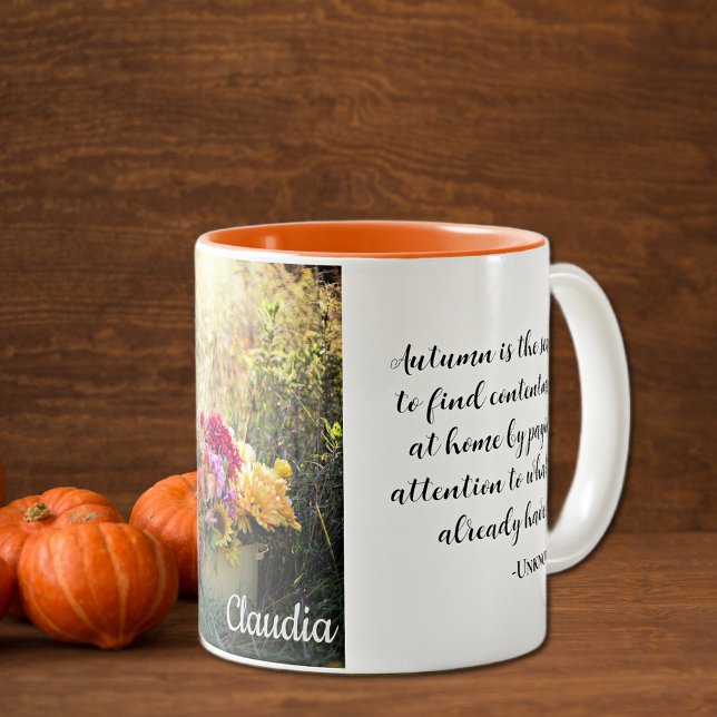 Caneca De Café Em Dois Tons Nome Citação, Bela Estampa de Outono 11oz (Criador carregado)