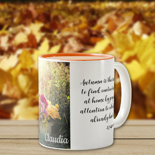 Caneca De Café Em Dois Tons Nome, Citação, Impressão de outono Colorido 11oz