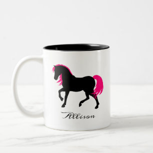 Caneca De Café Em Dois Tons Nome da Adição de Cavalo Branco Branco e Rosa Quen