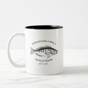 Caneca De Café Em Dois Tons Nome da família Beach House Fish