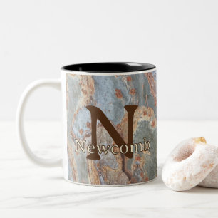 Caneca De Café Em Dois Tons Nome da Família de Casca de Árvore Marrom Verde Mo