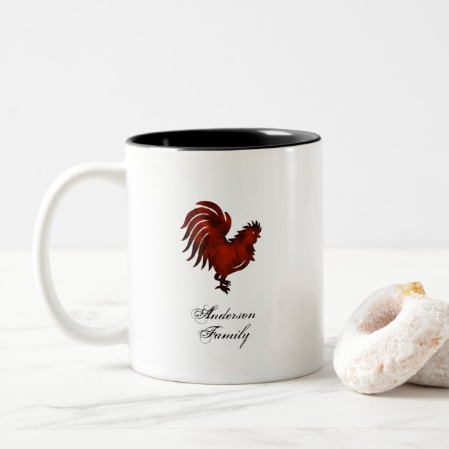 Caneca De Café Em Dois Tons Nome da família do galo vermelho russo personaliza (Com Donut)