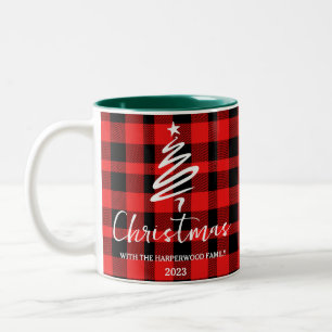 Caneca De Café Em Dois Tons Nome da Família Natal Minimalista Buffalo Vermelho