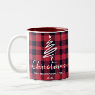 Caneca De Café Em Dois Tons Nome da Família Natal Minimalista Buffalo Vermelho