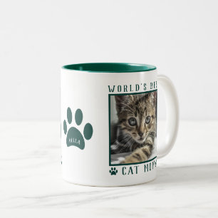 Caneca De Café Em Dois Tons Nome da Foto da Melhor Mãe de Gato do Mundo Pegada