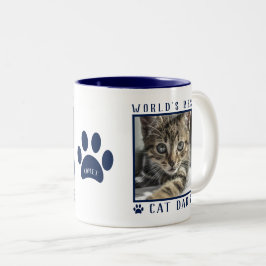 Caneca De Café Em Dois Tons Nome da Foto do Melhor Pai de Gato do Mundo Pegada