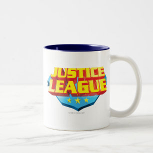 Caneca De Café Em Dois Tons Nome da Liga da Justiça e Logotipo de Blindagem