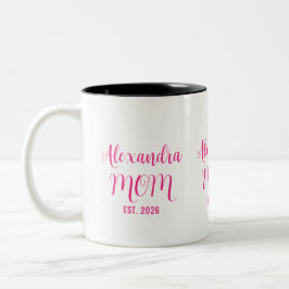 Caneca De Café Em Dois Tons Nome da Mãe Personalizado Estabelecido Script Rosa