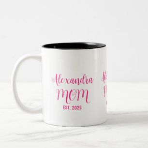 Caneca De Café Em Dois Tons Nome da Mãe Personalizado Estabelecido Script Rosa