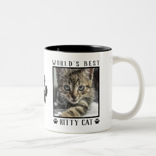 Caneca De Café Em Dois Tons Nome das impressões de patas do melhor gatinho do