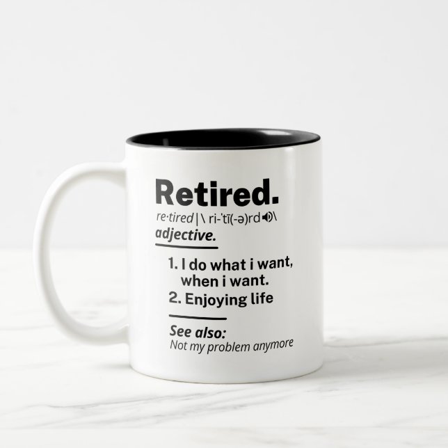 Caneca De Café Em Dois Tons Nome de Definição Aposentado, Presente de Gag de R (Esquerda)