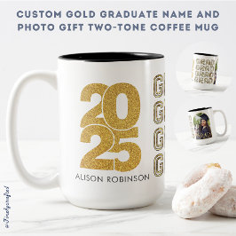 Caneca De Café Em Dois Tons Nome de Formando Dourado personalizado e Oferta de