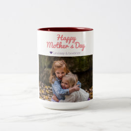 Caneca De Café Em Dois Tons Nome de Foto do Dia de as mães Moderno Elegante Si