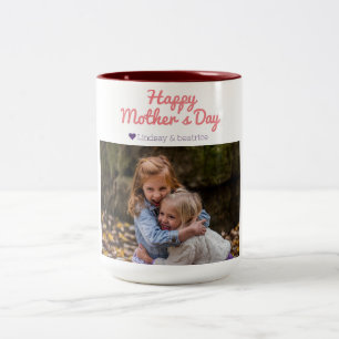 Caneca De Café Em Dois Tons Nome de Foto do Dia de as mães Moderno Elegante Si