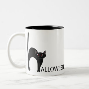 Caneca De Café Em Dois Tons Nome de Gato Preto do Halloween