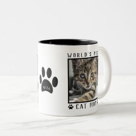 Caneca De Café Em Dois Tons Nome de impressões de patas da melhor mãe de gato 