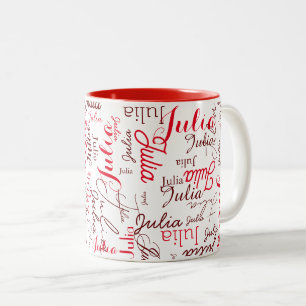 Caneca De Café Em Dois Tons Nome de Script Vermelho Personalizado da Julia rep