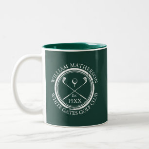 Caneca De Café Em Dois Tons Nome do Clube de Golfe Esmeralda Verde Personaliza