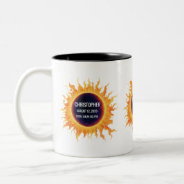 Caneca De Café Em Dois Tons Nome do Eclipse Solar Total de Aquarela Ousada 202