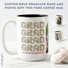 Caneca De Café Em Dois Tons Nome do Formando Dourado personalizado e oferta de