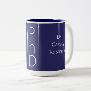 Caneca De Café Em Dois Tons Nome do formando PhD Azul