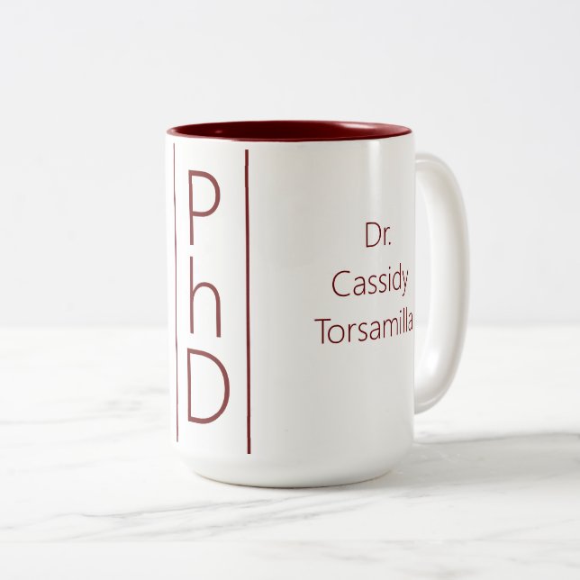 Caneca De Café Em Dois Tons Nome do formando White Burgundy (Frente Esquerda)