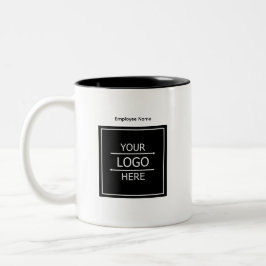 Caneca De Café Em Dois Tons Nome do funcionário personalizado e marca de logot