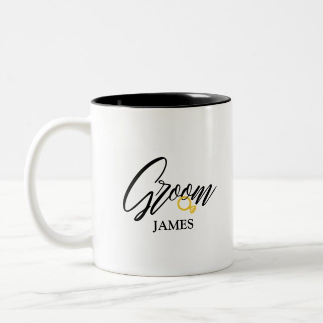 Caneca De Café Em Dois Tons Nome do grupo personalizado com anel de ouro (Esquerda)