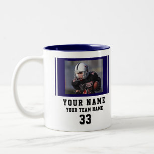 Caneca De Café Em Dois Tons Nome do Jogador Azul Número Foto da Equipe