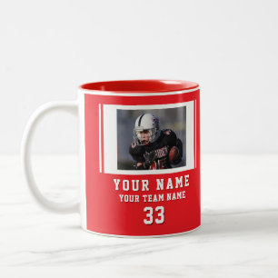 Caneca De Café Em Dois Tons Nome do Jogador Vermelho Número Equipe Foto
