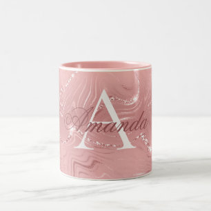 Caneca De Café Em Dois Tons Nome do Monograma da Lente Cor-de-rosa Leve Modern