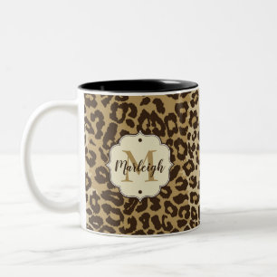Caneca De Café Em Dois Tons Nome do Monograma Personalizado do Leopardo Natura