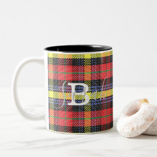 Caneca De Café Em Dois Tons Nome do Monograma Verificado de Tartan Amarelo e V