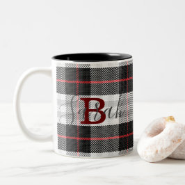 Caneca De Café Em Dois Tons Nome do Monograma Verificado do Tartan Preto e Bra