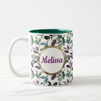 Caneca De Café Em Dois Tons Nome do Padrão Floral Greenery Watercolor