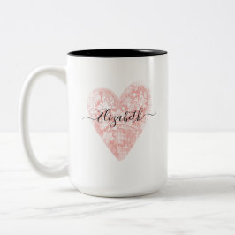 Caneca De Café Em Dois Tons Nome do Script de Coração Rosa Rosa Personalizado