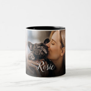 Caneca De Café Em Dois Tons Nome do Script de Foto Pet Simples