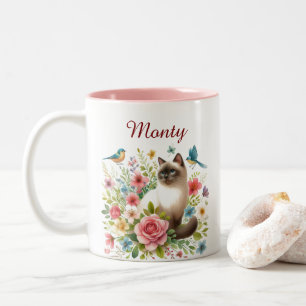 Caneca De Café Em Dois Tons Nome do Script de retrato de gato de estimação aqu