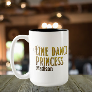 Caneca De Café Em Dois Tons Nome dourado da princesa de dança de linha