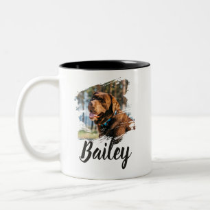Caneca De Café Em Dois Tons Nome e Foto de Pet com Tipografia Moderna Simples 