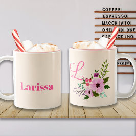 Caneca De Café Em Dois Tons Nome e monograma personalizados, cor-de-rosa,