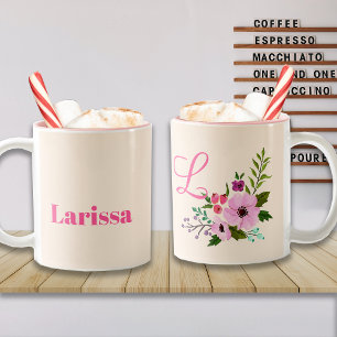 Caneca De Café Em Dois Tons Nome e monograma personalizados, cor-de-rosa,