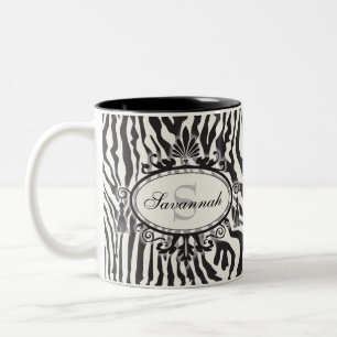 Caneca De Café Em Dois Tons Nome e Monograma Personalizados do Padrão Zebra Pr