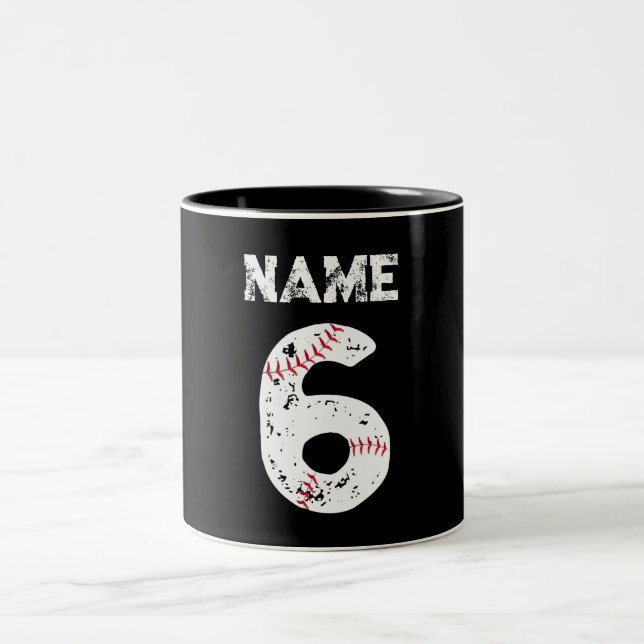 Caneca De Café Em Dois Tons Nome e número 6 Baseball, Equipe Baseball (Centro)