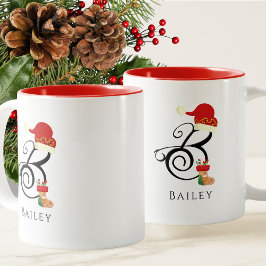 Caneca De Café Em Dois Tons Nome Elegante Inicial Letra B de Natal