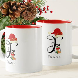 Caneca De Café Em Dois Tons Nome Elegante Inicial Letra F Moderna Férias