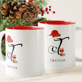 Caneca De Café Em Dois Tons Nome Elegante Inicial Moderno Letra T Natal